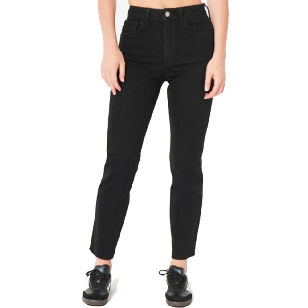 Hollister Ultra High Rise Raw Hem Mom Jeans 0S 25S 25 Short Black Wash